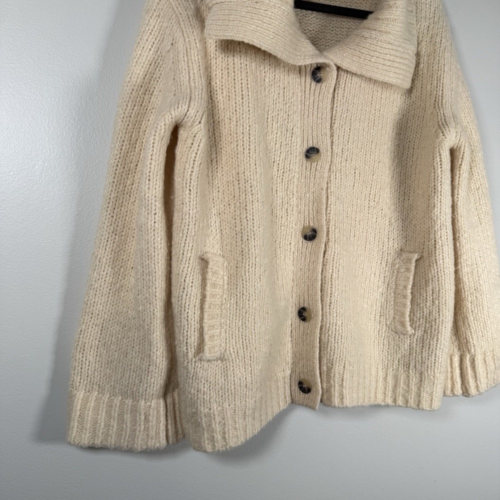 Maeve Cream Button-Front Ribbed Collar Cardigan - Picture 2 of 7